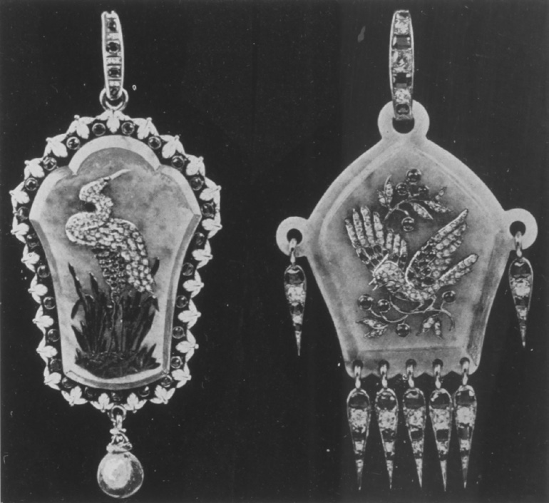 Jadeite pendants, 1860, reproduced in Henri Vever's book French Jewelry of the Nineteenth Century.