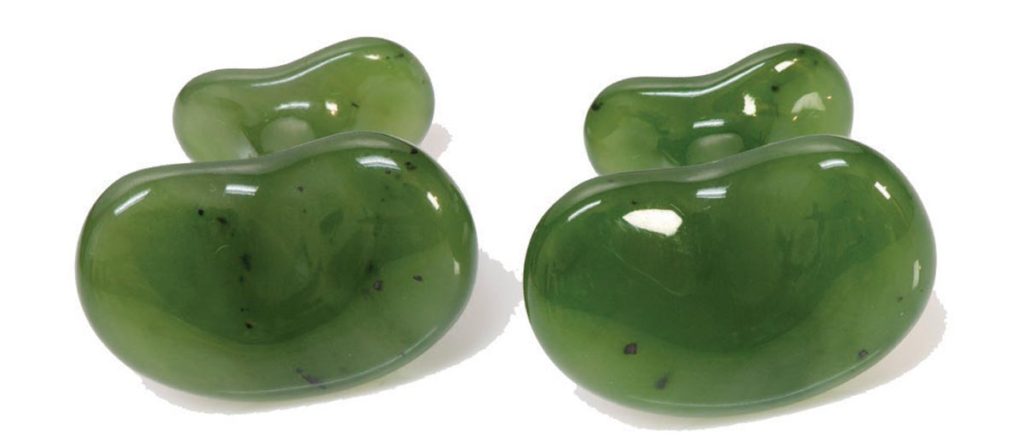 Carved nephrite “Bean” cufflinks by Elsa Peretti for Tiffany & Co, ca. 1970.