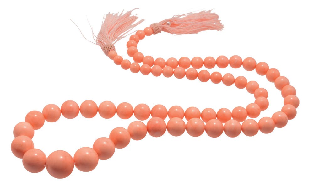 An angel’s skin precious coral necklace that was found to be from a member of the Pleurocorallium norfolkicum species complex. (Photo: SSEF)