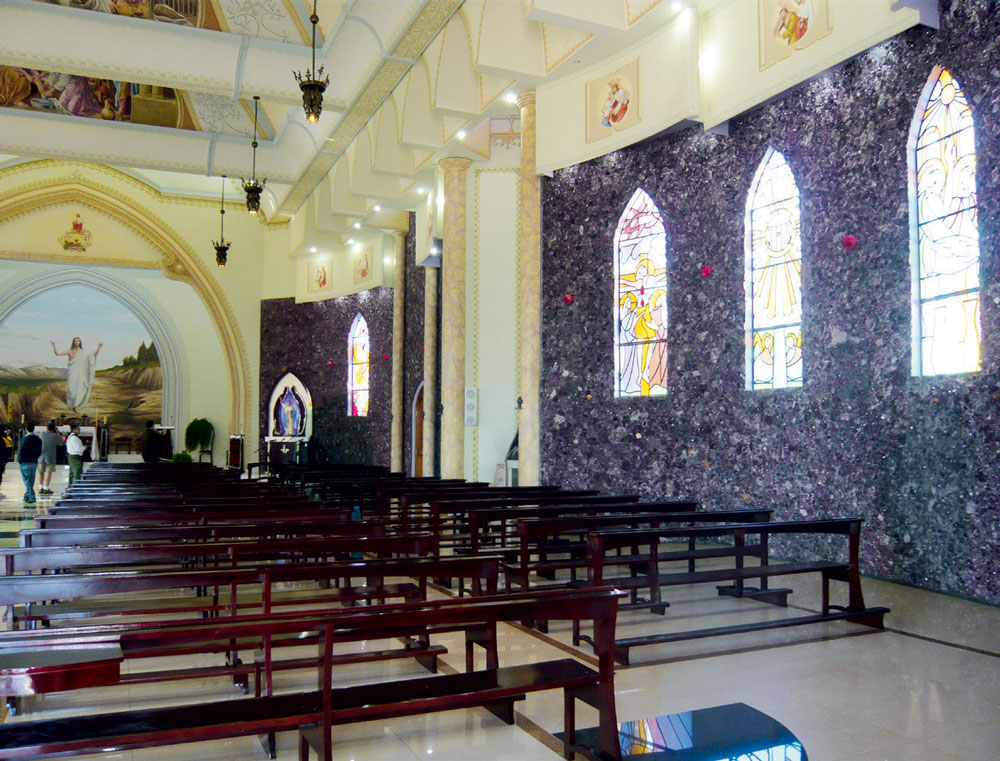 St. Gabriel Church in Brazil's Ametista do Sul – known as the 'World Capital of Amethyst' – is the only church in the world whose walls, alters, and baptismal font are covered in some 40 tons of amethyst. (Photo: Cynthia Unninayar)