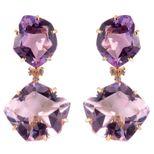 Amethyst earrings with diamond accents in 18K gold by Vianna Brasil. (Photo: Vianna Brasil)
