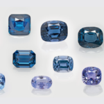 Blue to purple spinel, including those colored predominately by cobalt (left), iron (right), and a combination of both elements (middle).