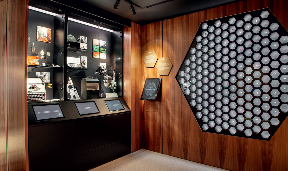 Gems from all over the world can be interactively discovered in the Gem Wall.