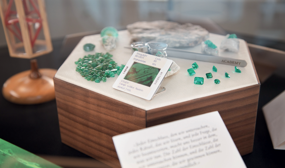 Displays follow the journey of a gemstone from rough to polished.